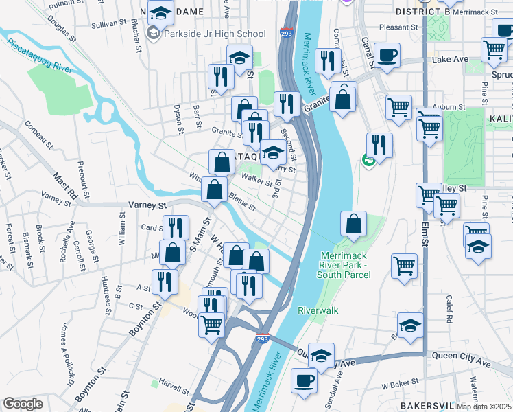 map of restaurants, bars, coffee shops, grocery stores, and more near 110 4th Street in Manchester