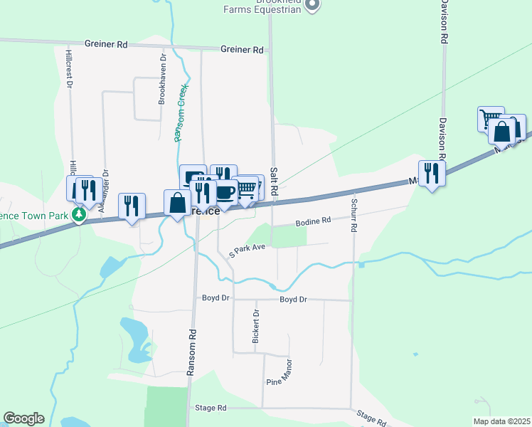 map of restaurants, bars, coffee shops, grocery stores, and more near 10748 Main Street in Clarence