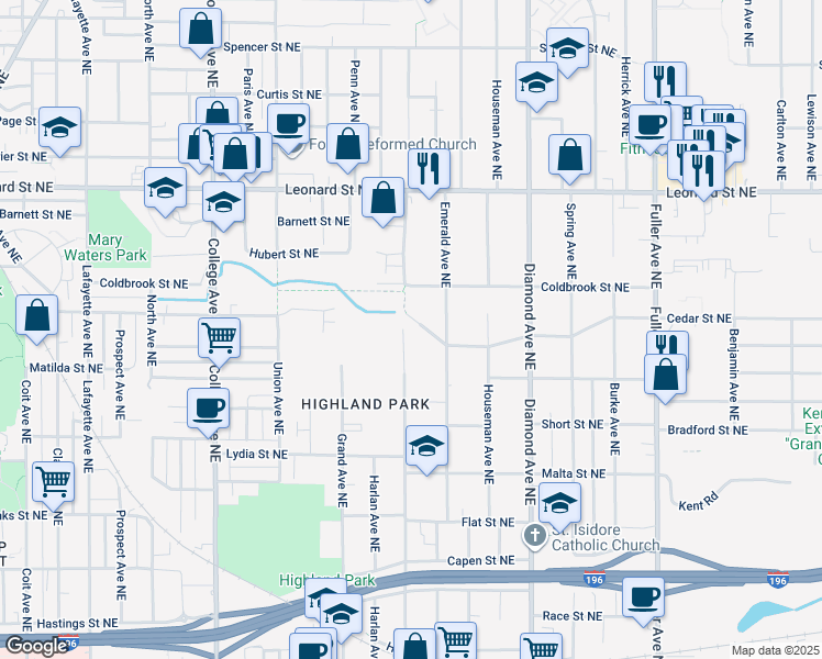 map of restaurants, bars, coffee shops, grocery stores, and more near 807 Carrier Creek Boulevard Northeast in Grand Rapids