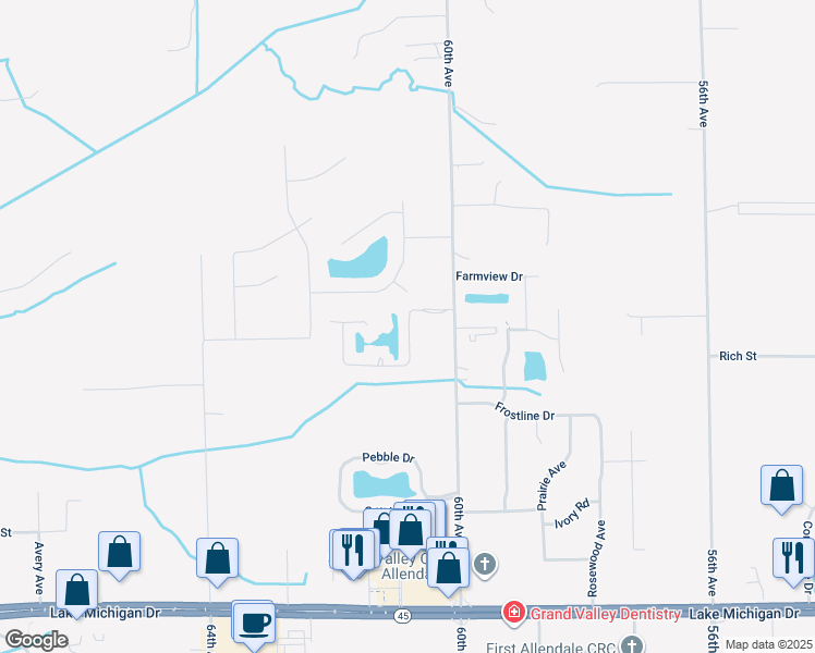 map of restaurants, bars, coffee shops, grocery stores, and more near 11603 Wilmington Drive in Allendale Charter Township