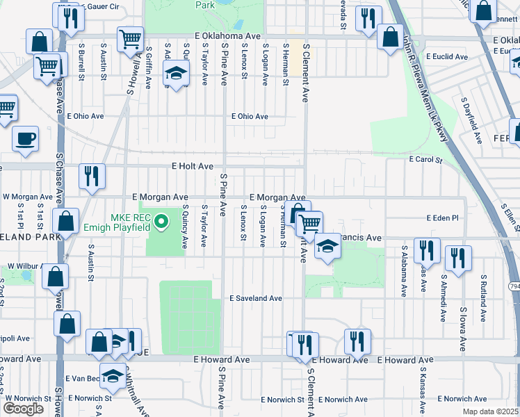 map of restaurants, bars, coffee shops, grocery stores, and more near 931 East Morgan Avenue in Milwaukee