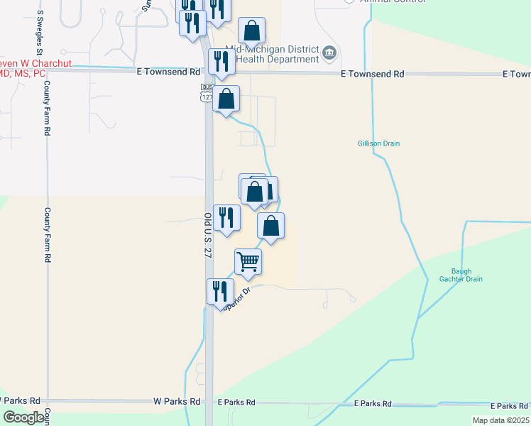 map of restaurants, bars, coffee shops, grocery stores, and more near 2445 Ontario Drive in Saint Johns