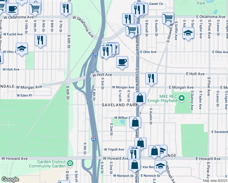map of restaurants, bars, coffee shops, grocery stores, and more near 200 West Morgan Avenue in Milwaukee