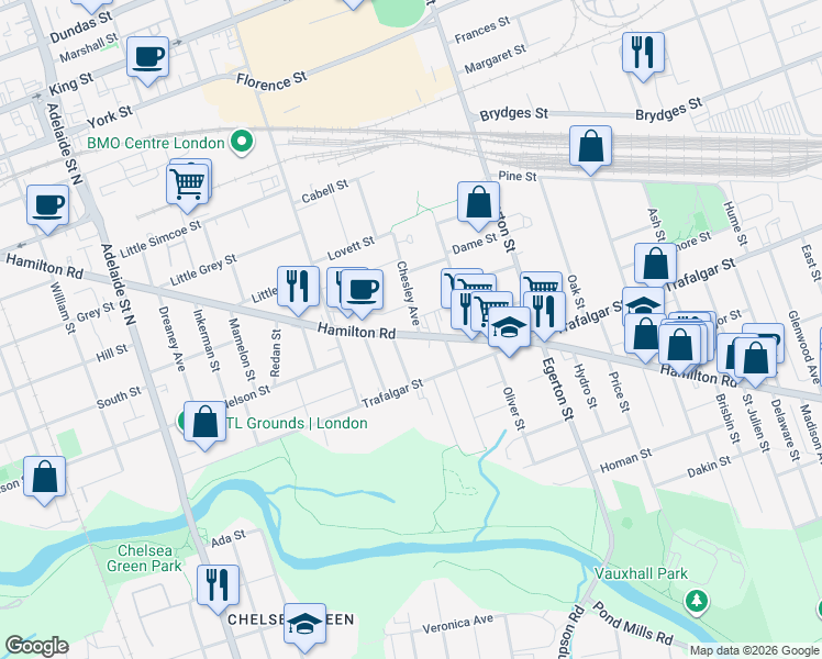 map of restaurants, bars, coffee shops, grocery stores, and more near 871 Stedwell Street in London