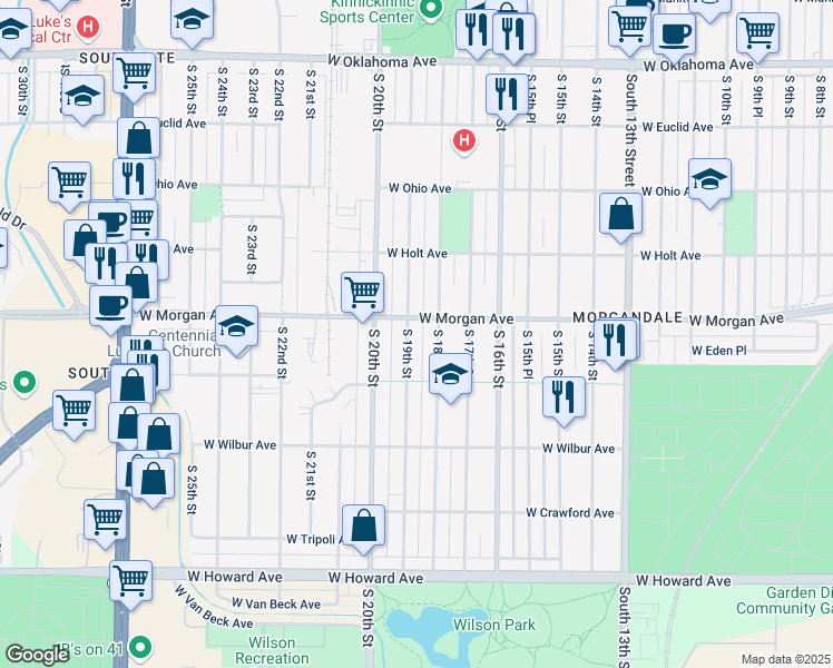 map of restaurants, bars, coffee shops, grocery stores, and more near 1901 West Morgan Avenue in Milwaukee