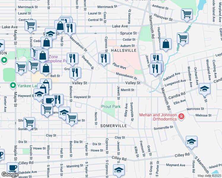 map of restaurants, bars, coffee shops, grocery stores, and more near 961 Valley Street in Manchester