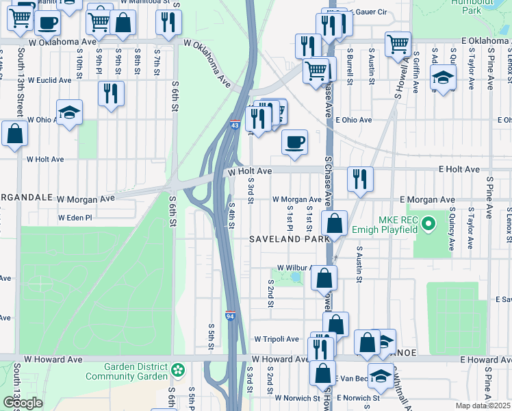 map of restaurants, bars, coffee shops, grocery stores, and more near 200 West Morgan Avenue in Milwaukee