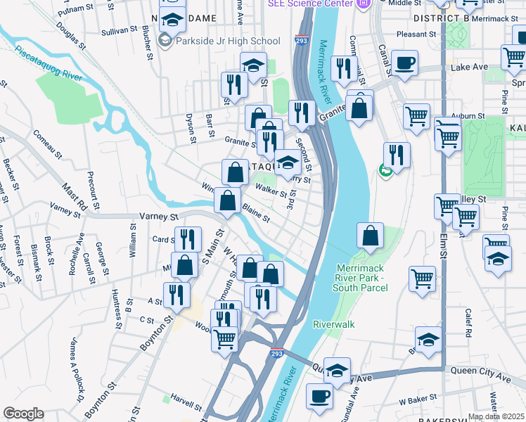 map of restaurants, bars, coffee shops, grocery stores, and more near 110 4th Street in Manchester