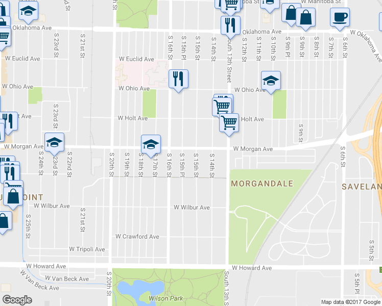map of restaurants, bars, coffee shops, grocery stores, and more near 1437 West Morgan Avenue in Milwaukee