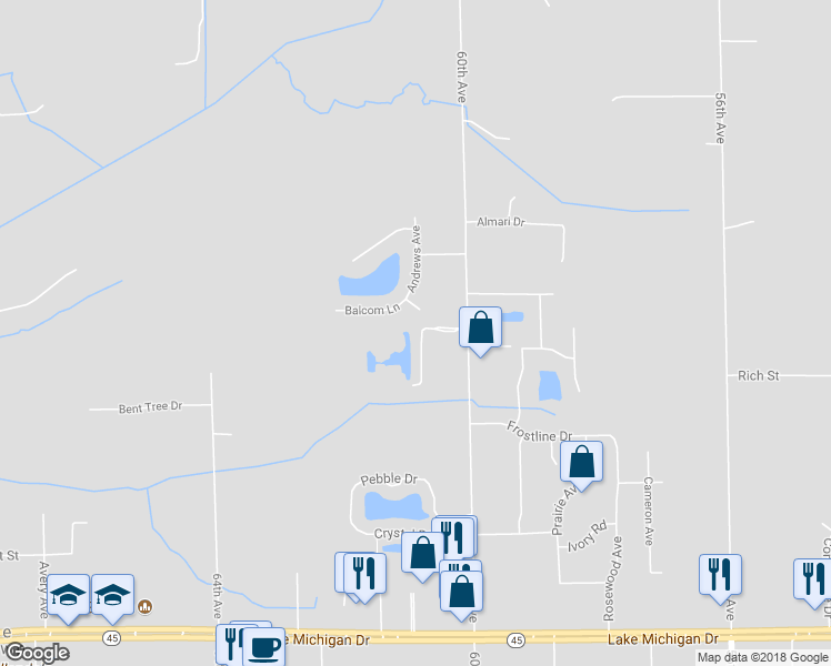 map of restaurants, bars, coffee shops, grocery stores, and more near 11603 Wilmington Drive in Allendale Charter Township