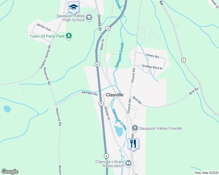 map of restaurants, bars, coffee shops, grocery stores, and more near 2441 Main St in Clayville
