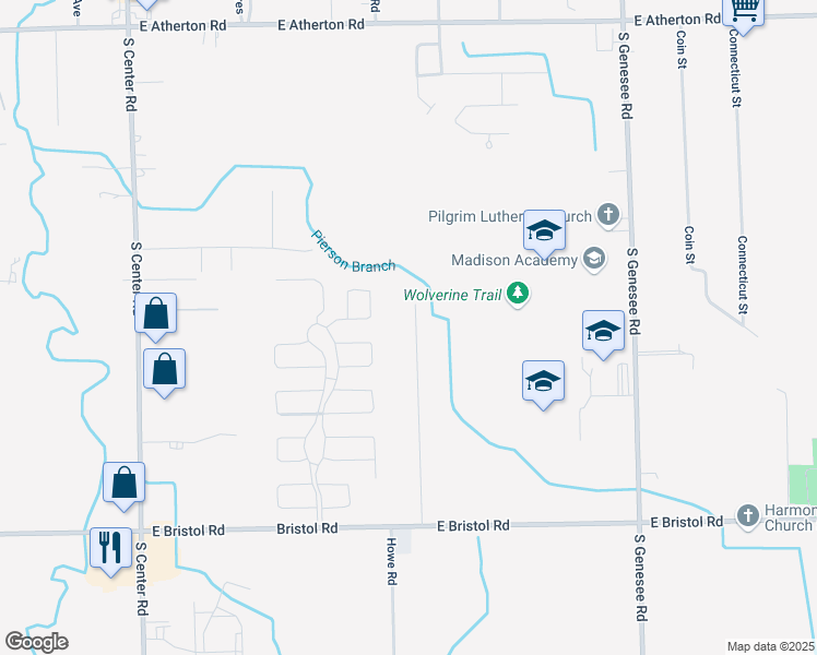 map of restaurants, bars, coffee shops, grocery stores, and more near 3322 Ellis Park Drive in Burton