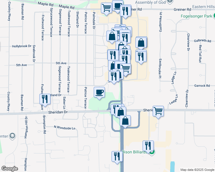 map of restaurants, bars, coffee shops, grocery stores, and more near 465 3rd Avenue in Buffalo