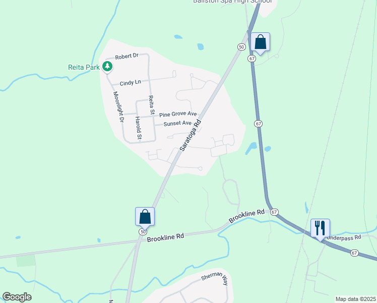map of restaurants, bars, coffee shops, grocery stores, and more near 1448 Saratoga Road in Ballston Spa