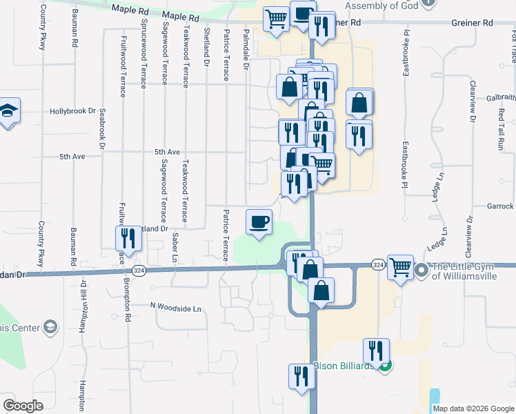 map of restaurants, bars, coffee shops, grocery stores, and more near 394 3rd Avenue in Buffalo