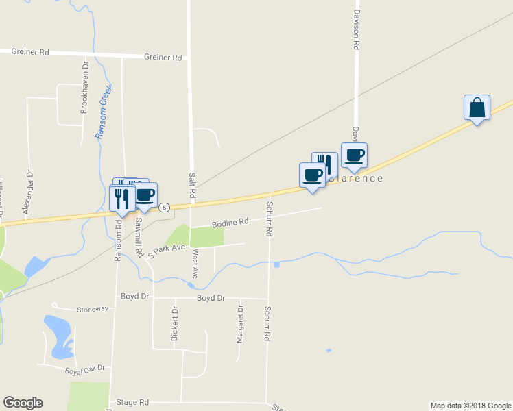 map of restaurants, bars, coffee shops, grocery stores, and more near 10863 Main Street in Erie