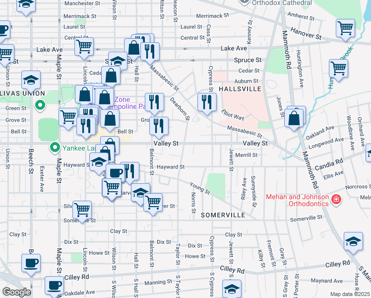 map of restaurants, bars, coffee shops, grocery stores, and more near 293 Taylor Street in Manchester