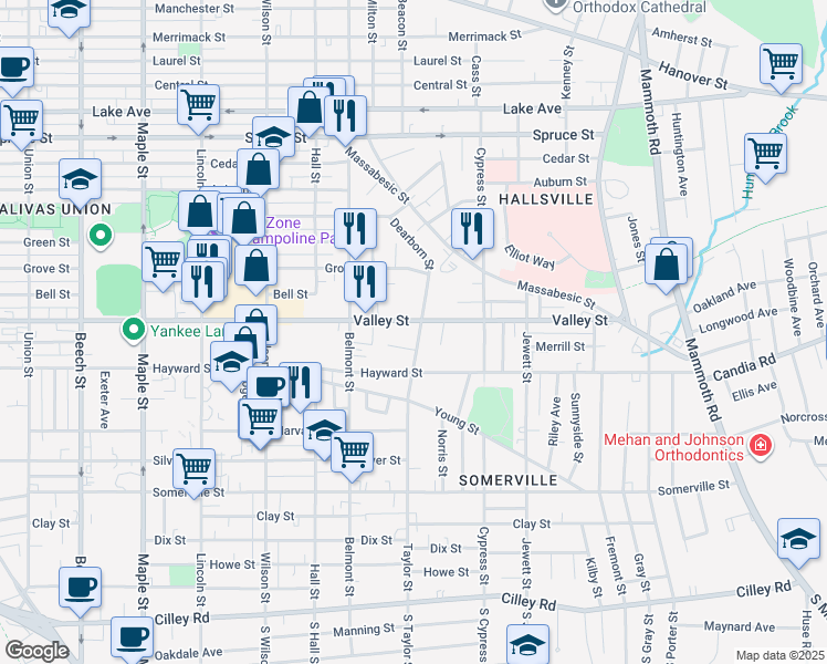 map of restaurants, bars, coffee shops, grocery stores, and more near 293 Taylor Street in Manchester