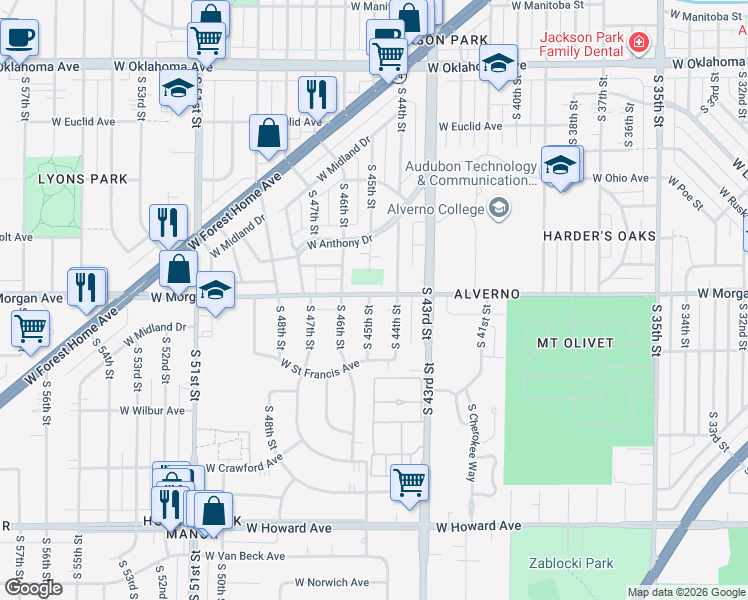 map of restaurants, bars, coffee shops, grocery stores, and more near 4435 West Morgan Avenue in Greenfield