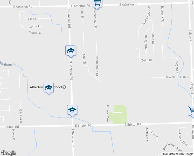 map of restaurants, bars, coffee shops, grocery stores, and more near 5242 Connecticut Street in Burton