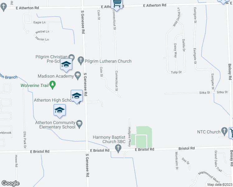 map of restaurants, bars, coffee shops, grocery stores, and more near 4444 Connecticut Street in Burton