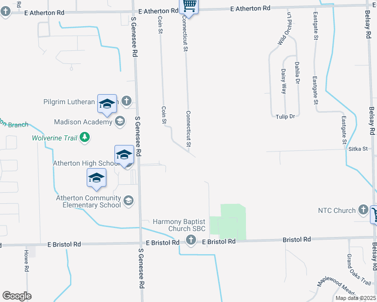 map of restaurants, bars, coffee shops, grocery stores, and more near 4185 Connecticut Street in Burton
