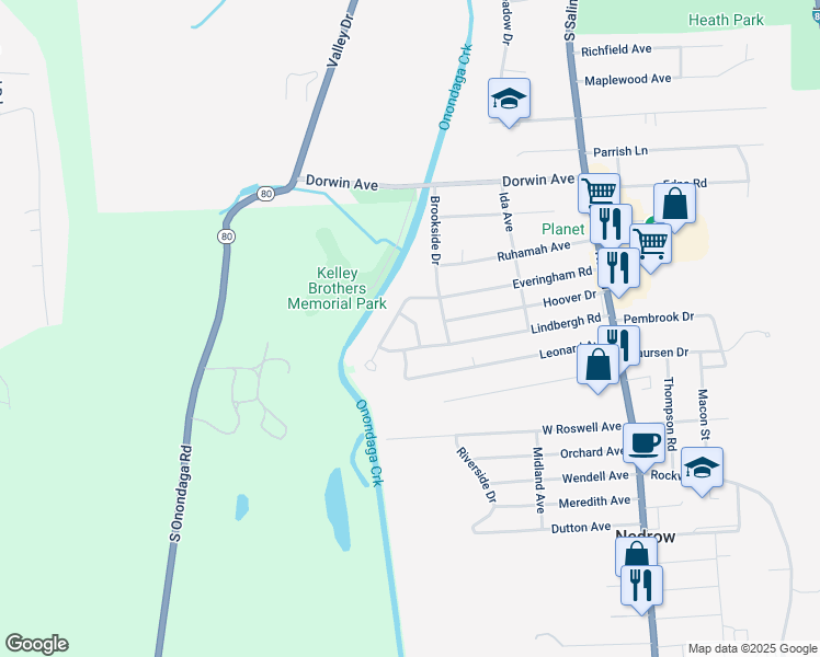 map of restaurants, bars, coffee shops, grocery stores, and more near 102 Bernard Place in Syracuse
