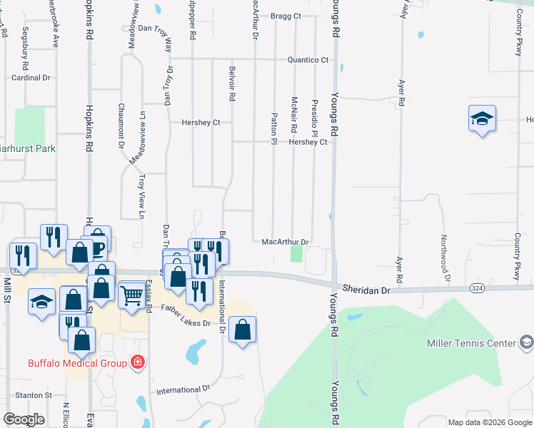 map of restaurants, bars, coffee shops, grocery stores, and more near 279 Patton Place in Buffalo