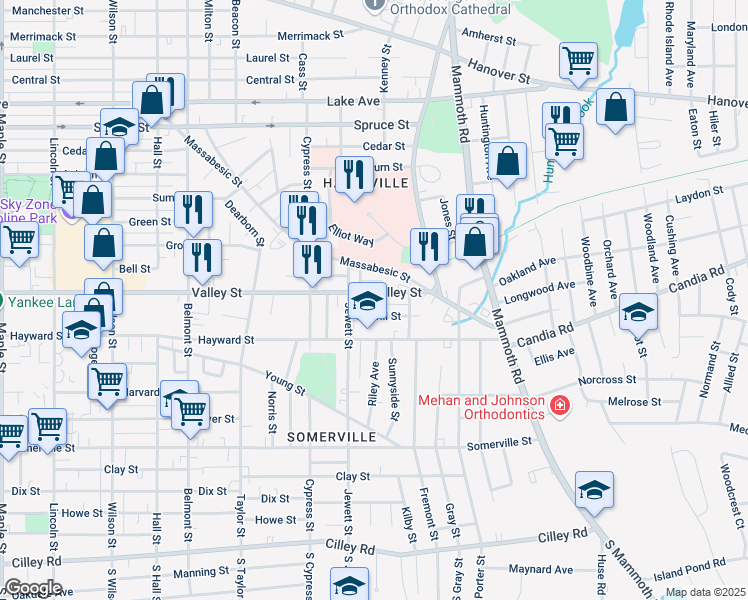 map of restaurants, bars, coffee shops, grocery stores, and more near 997 Valley Street in Manchester