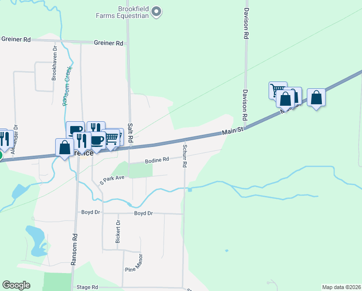 map of restaurants, bars, coffee shops, grocery stores, and more near 10859 Main Street in Clarence