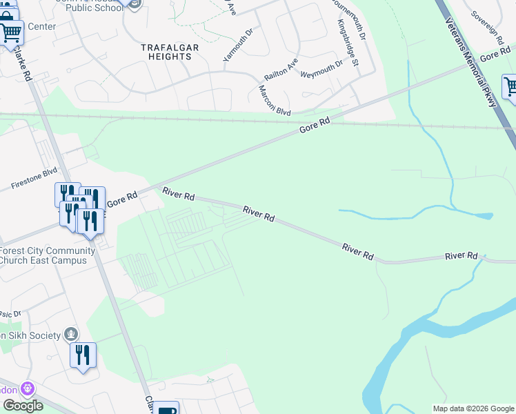 map of restaurants, bars, coffee shops, grocery stores, and more near 1988 River Road in London