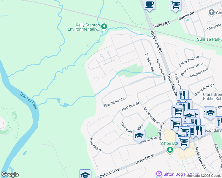map of restaurants, bars, coffee shops, grocery stores, and more near 82 Fitzwilliam Boulevard in London