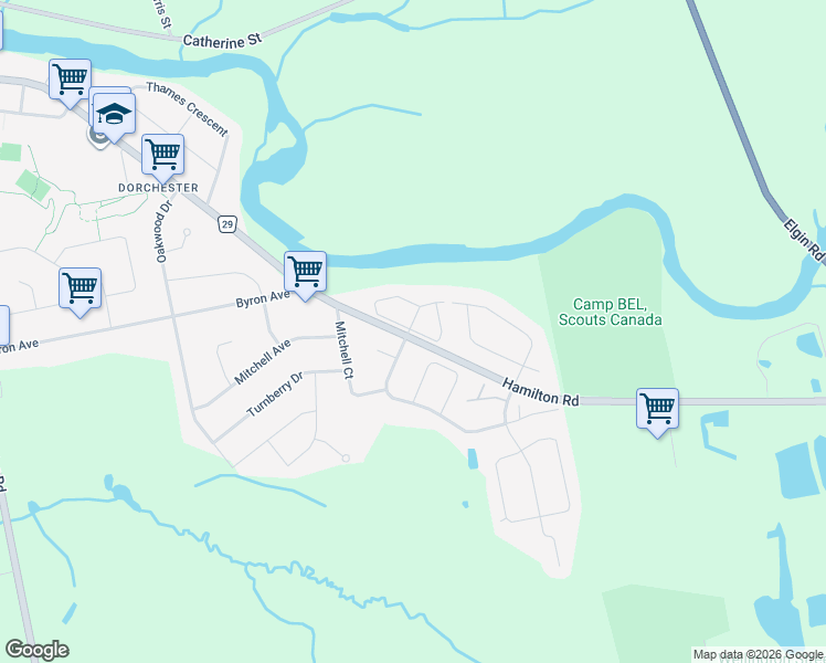 map of restaurants, bars, coffee shops, grocery stores, and more near 4700 County Road 29 in Middlesex County