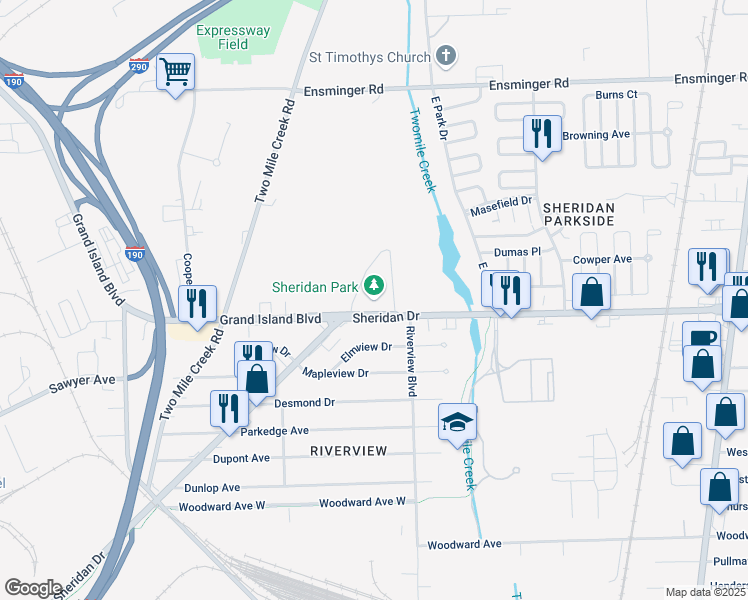 map of restaurants, bars, coffee shops, grocery stores, and more near 901 New York 324 in Tonawanda