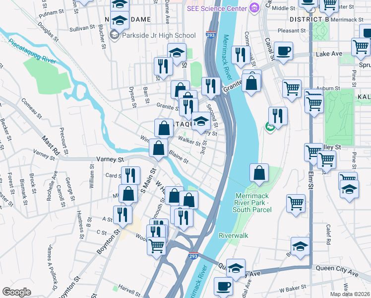 map of restaurants, bars, coffee shops, grocery stores, and more near 110 4th Street in Manchester