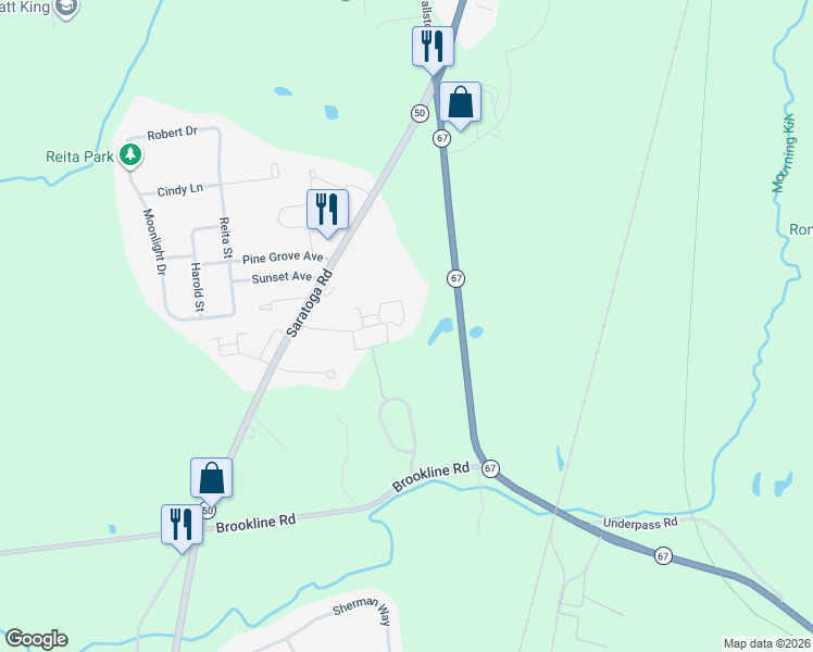 map of restaurants, bars, coffee shops, grocery stores, and more near 14 Rolling Brook Drive in Ballston Spa