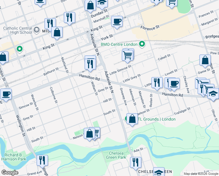 map of restaurants, bars, coffee shops, grocery stores, and more near in London