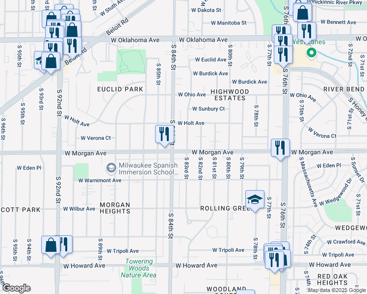 map of restaurants, bars, coffee shops, grocery stores, and more near in Milwaukee