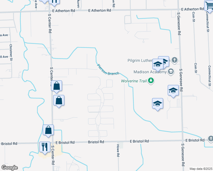 map of restaurants, bars, coffee shops, grocery stores, and more near 3297 Hillary Creek in Burton