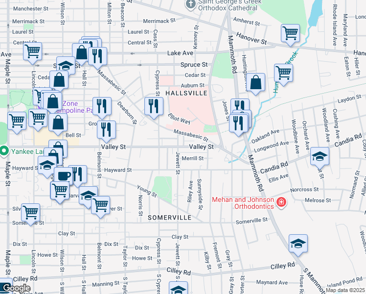 map of restaurants, bars, coffee shops, grocery stores, and more near 997 Valley Street in Manchester
