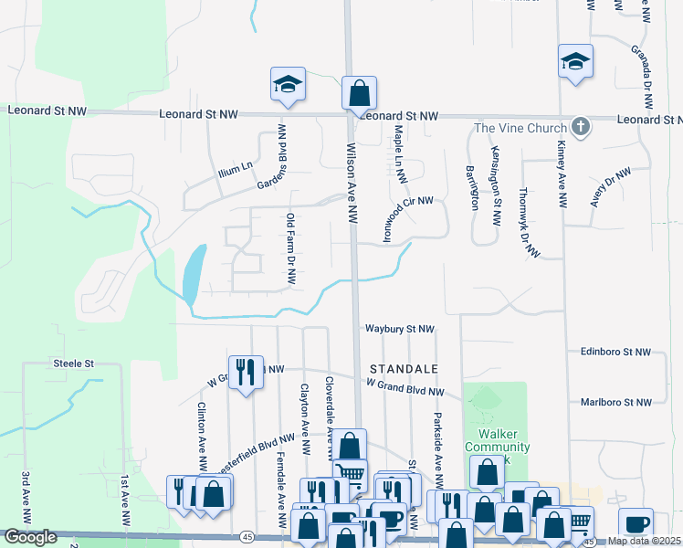 map of restaurants, bars, coffee shops, grocery stores, and more near 906 Cedar Run Court Northwest in Walker