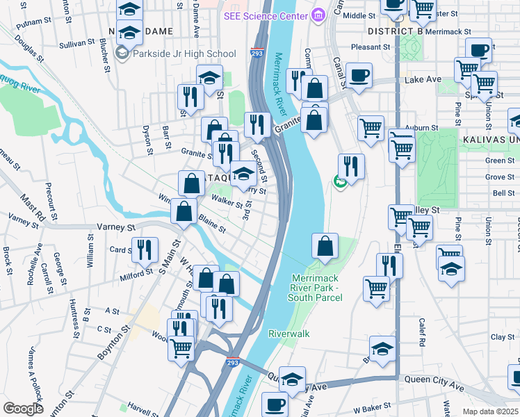 map of restaurants, bars, coffee shops, grocery stores, and more near 118 3rd Street in Manchester