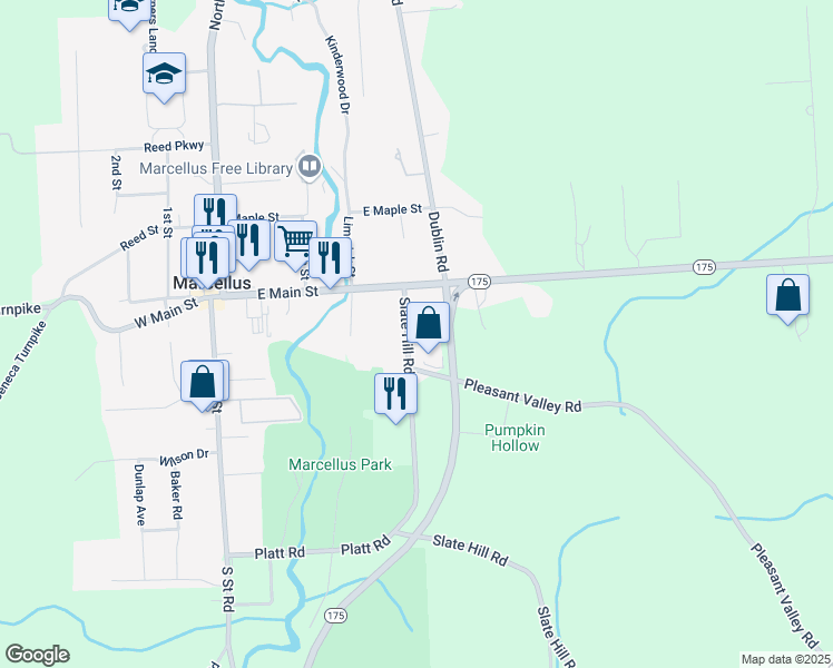 map of restaurants, bars, coffee shops, grocery stores, and more near 4350 Slate Hill Road in Marcellus