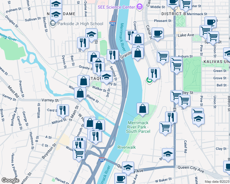 map of restaurants, bars, coffee shops, grocery stores, and more near 118 3rd Street in Manchester