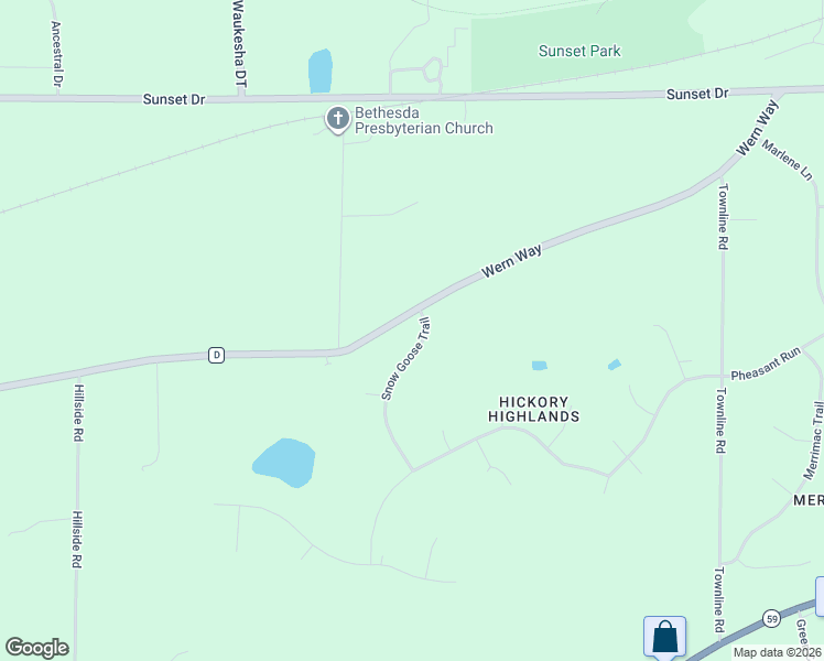 map of restaurants, bars, coffee shops, grocery stores, and more near W285S3480 Snow Goose Trail in Waukesha