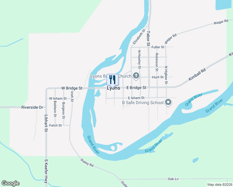 map of restaurants, bars, coffee shops, grocery stores, and more near 204 Prairie Street in Lyons