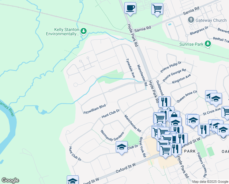 map of restaurants, bars, coffee shops, grocery stores, and more near 61 Fitzwilliam Boulevard in London