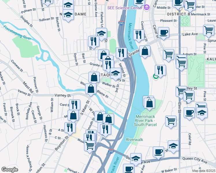 map of restaurants, bars, coffee shops, grocery stores, and more near 110 4th Street in Manchester