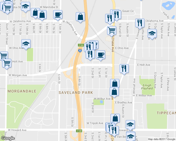 map of restaurants, bars, coffee shops, grocery stores, and more near 200 West Morgan Avenue in Milwaukee