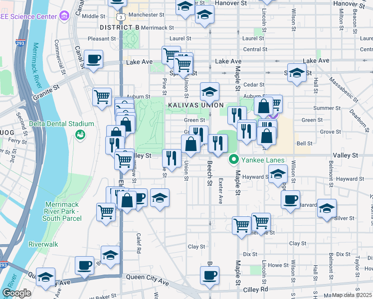 map of restaurants, bars, coffee shops, grocery stores, and more near 230 Union Street in Manchester